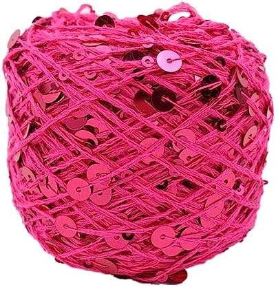 Shimmering Sequin Cotton Yarn 153yard Sparkling Thread Crochet Strings for Headband Beanie Knitting Sweater Weaving DIY Stitch Winter Accessories Rag Doll (Rose)