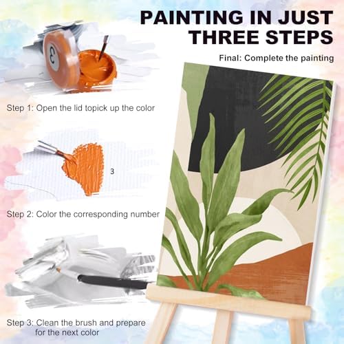 4 Pack Framed Paint by Numbers Kit for Adults with Wooden Easel, Plant | With Frame, Botanical DIY Acrylic Painting, For Adults Beginner, Stress Relief Craft Kits, Home Wall Decor Gift, 8x12 IN