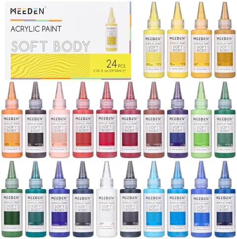 MEEDEN Soft Body Acrylic Paints Set: Matte Finish 24 Colors x 60ml/2oz