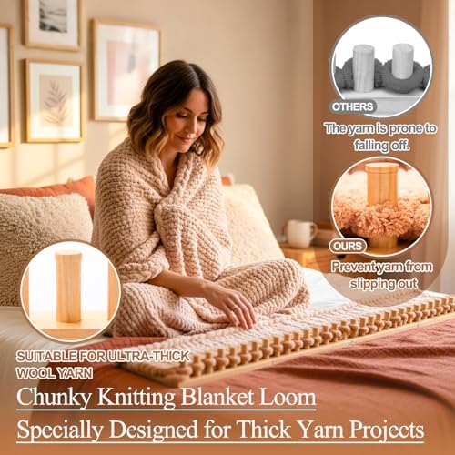 Novabright 67'' Extra Large Chunky Knitting Loom Knitting for Blanket Making 2 in 1 Making Loom for DIY Throw Blankets Adjustable Size Chunky Knit Foldable Weaving Kit for Beginner Yarn Craft