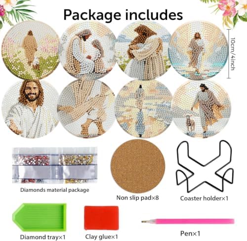 Zythron 8 Pack Diamond Art Coasters Kits,Jesus Diamond Painting Coasters