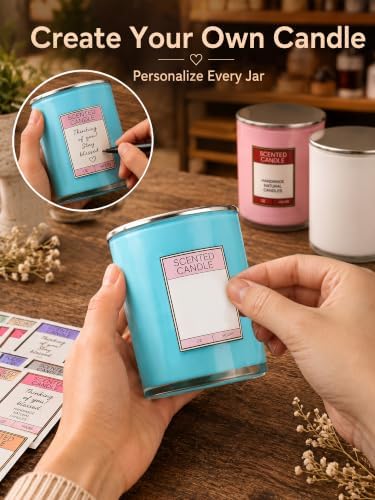 LumaCraft 8oz Candle Jars with Lids, 12 Pack Colored Glass Containers for Candle Making, DIY Kit with 20 Wicks, Stickers & Labels, Refillable Aromatherapy Jars for Home Decor & Gifts