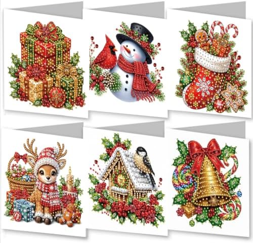 6Pcs Christmas Greeting Card DIY Diamond Art Painting Blessing Folding Card Kit for Adults Beginners with White Envelopes and Tools for Holiday Xmas Arts Crafts Gift-Christmas03