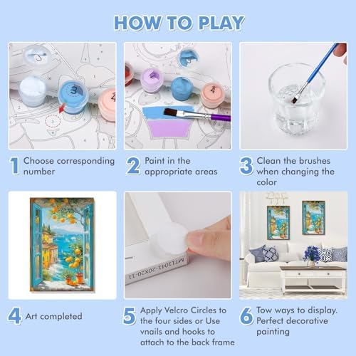Bowetile Framed Paint by Numbers Landscape Kit for Adults, Adults' Paint-by-Number Kits on Canvas, Painting by Numbers Lemon, DIY Acrylic Number Painting for Home Wall Decor, 8x12in