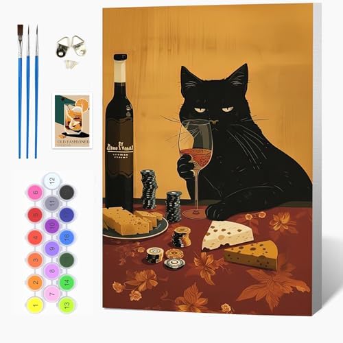 Auremi Cat Framed Paint by Number for Adults,DIY Animals Painting by Number Kits on Canvas Acrylic Oil Painting Kits for Adults Paint by Number Kits for Home Decor 20x30cm