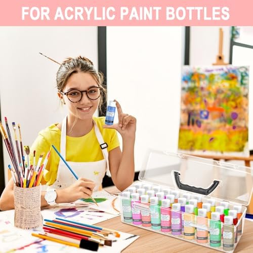 Vowcarol Acrylic Paint Storage Box, 30 Bottles Capacity Acrylic Paint Organizer for 2 fl. oz Bottles, Craft Organizer