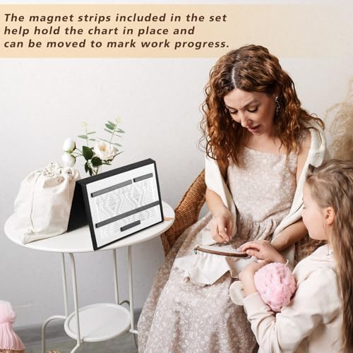 Flutesan 1 Pcs Knitting Pattern Holder, Fold up Cross Stitch Knitting Chart Keeper with Replacement Magnets, Magnetic Cross Stitch Accessories (Folded Size 6.1 x 9 Inch,Black)