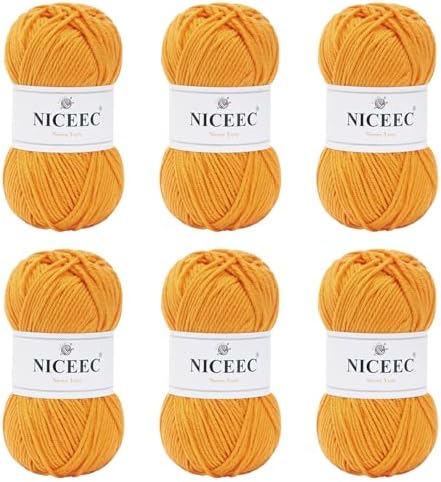 NICEEC 300g Soft Assorted Colors Yarn 100% Acrylic 870yds -Bright Yellow