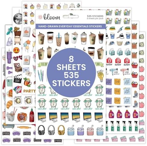bloom daily planners Vintage Hand-Drawn Everyday Essentials Planner Stickers (535 Stickers) - Variety Pack for Decorating, Planning, Scrapbooking