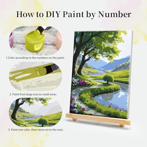 JOOZ 4 Pack Paint by Numbers Kit for Adults with Frame Mountain Landscape Paint by Number with Easel DIY Forest Adult Paint by Number Kits Moon Lake Oil Painting Kits for Home Wall Decor 8x12 Inch