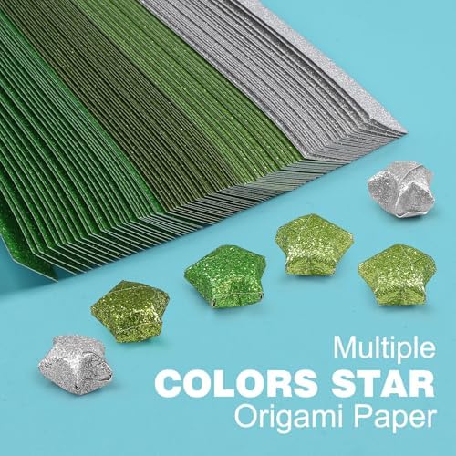 FoDau770 Glitter Star Paper Strips - 360 Sheet, Green Series