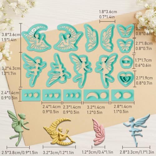 ORIGACH 17 Pcs Butterfly & Fairy Polymer Clay Cutters Set