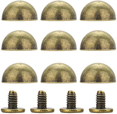 YORANYO 20 Sets 15X8MM Dome Spikes and Studs 19/32" Handbag Feet Bronze Color Round Spikes Screw Back Studs and Spikes for Clothing Shoes Leather Craft Belts Bags Accessories with Installation Tool