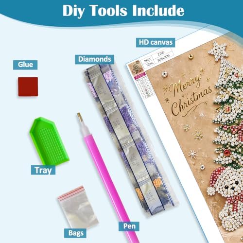 Merry Christmas Diamond Art Pearl Painting Kits for Adults, 3D Special Shape Pearl Diamond Art Kits for Adults Beginners, DIY Plastic Pearl Painting Gem Crafts for Home Wall Decor 11.8x15.7 Inch