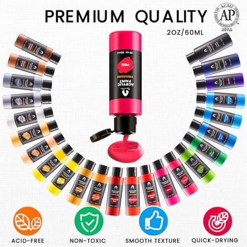 40 Pcs Acrylic Paint Set, 24 Colors 2oz/60ml Rich Pigments (Classic)