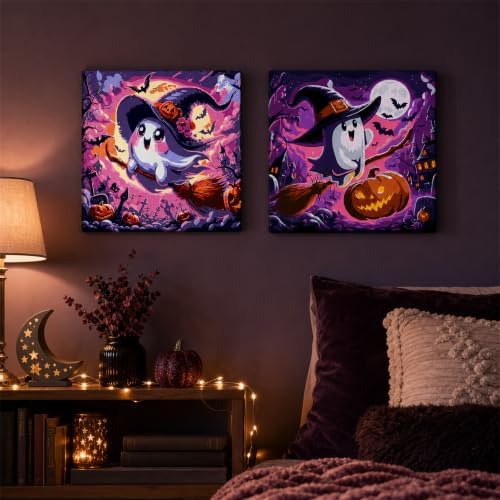 Yiolikan 2Pcs Halloween Paint by Numbers Kits for Adults Framed