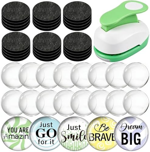 65pcs 1.2 Inch DIY Fridge Glass Magnets Craft Set Include 1.2“ Paper Punch,Craft Magnet with Adhesive Backing and Clear Glass Cabochons for Refrigerator (32 Sets,1.2 in/30mm, Round)