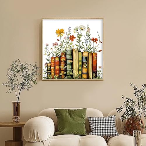 Framed Paint by Numbers Kit for Adults Beginners – Books and Flowers