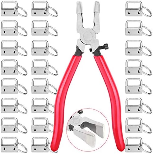 Key Fob Hardware Set, Shynek 50PCS Lanyard Key Fob Hardware 1 Inch with Key Fob Pliers Tool for Keychain and Wristlet Clamp Hardware Supplies
