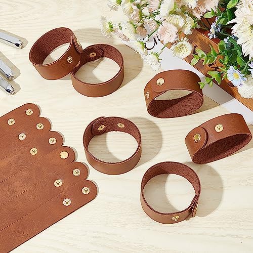 OLYCRAFT 12pcs Adjustable Leather Bracelets 8.6x1 Inch Blank Genuine Leather Snap Bracelets Blank Leathers Cuff Bracelet Leathers Wristband Brown Bracelet for DIY Craft Jewelry Making
