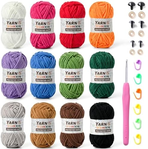12 Pack Fluffy Chunky Chenille Yarn for Crocheting, Baby Yarn for Crocheting Soft Blanket, 1200g (1574yds) Bulky Yarn Set for Crochet Amigurumi & DIY Crafts D