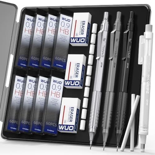 WUO 0.9mm Mechanical Pencil Set, 3 Pack Metal Drafting Pencils