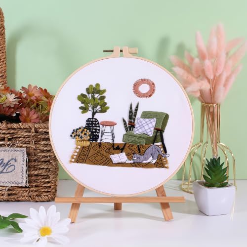 4 Sets Pussy Cat Embroidery Kit for Beginners with Tool Set Cat Pattern