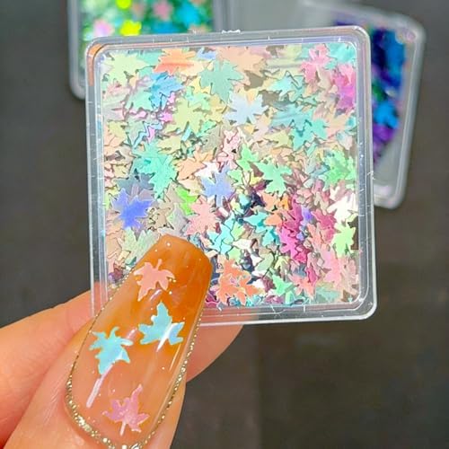 Multicolor Glitter Maple Leaves Sequins Accessories for DIY Journal, Shiny PVC Maple Leaves Confetti for Party Decorations, Mini Leaf Sequins Accessories for Drawing Notebooks.Silver Light Pink Blue