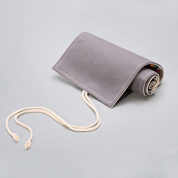 DIYOMR 24/36/72 Slots Pencil Wrap Pencil Rolls, Artist Colored Pencils Roll Up Bag Short Brushes Pouch Case Pencils Organizer for Drawing Coloring and Sketching,No Pencils (Grey, 36slots)