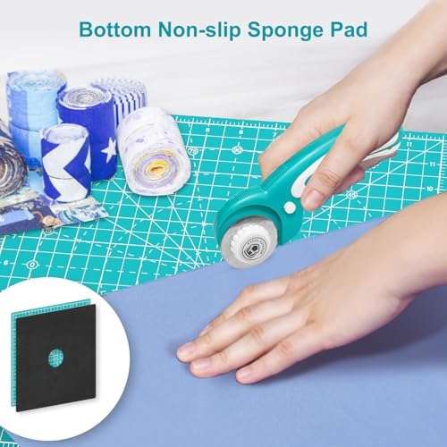 Headley Tools 12"x12" Rotating Cutting Mat, Self Healing Mat with 360-Degree Rotation & Anti-Slip Base, Sewing Board Cutting Mat Perfect for Fabric Quilting Leather Hobby Project, Light Blue