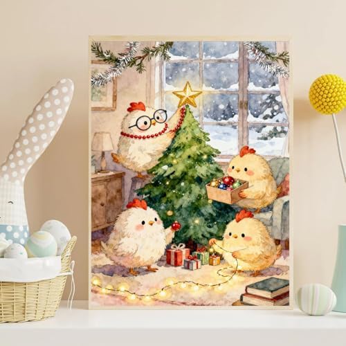 ijbnhd Christmas Tree Diamond Art Kits for Adults, 5D Chickens 12x16inch