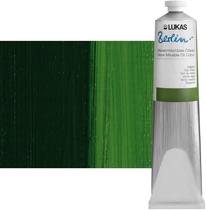 Lukas Berlin Pro Artists Water Mixable Oil Paint 200 ml Tube Sap Green, Water Soluble, Lightfast Pigments, Quick Drying, Easy Clean-Up, Eco-Friendly, Professional Quality, 40 Color Range