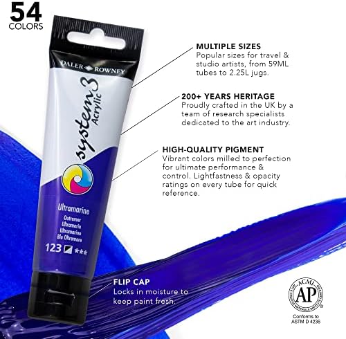 Daler Rowney System3 6-Tube Acrylic Paint Set for Adults - Acrylic Painting Supplies for Artists and Students - Acrylic Paints for Murals Canvas and More - Art Paints for Any Skill Set
