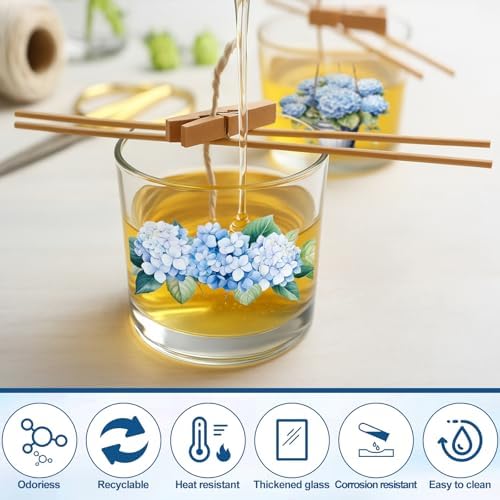 Ziliny 10 Pcs Christmas Hydrangea Glass Candle Jars Empty Containers Bulk 7 oz Glass Jars with Cork Lids Tins for Holiday Candle Making Storing Biscuits Tea Party Favors