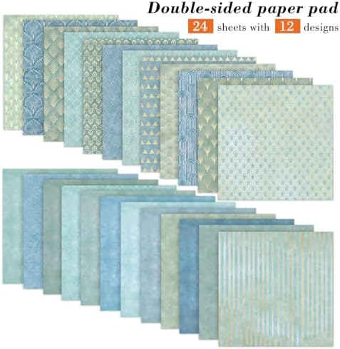 6''x 6'' Blue Geometric Scrapbook Paper Pad- 24 Sheets Double Sided Paper for Junk Journal Supplies DIY Cards Making Decor Gifts Crafts Wrapping Decorative Collage Folded Photo Album