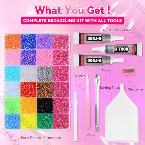 28000 Pcs Color Rhinestones Bedazzling Kit, Dark Rose Red Resin Jelly Gems