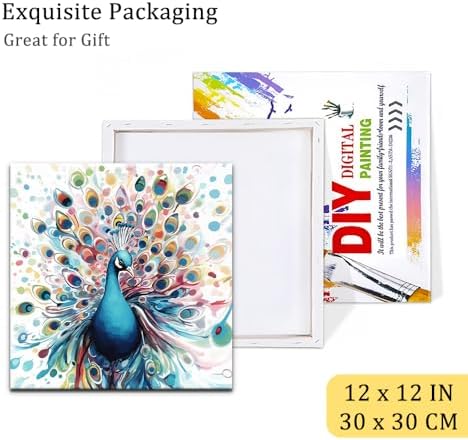 Natuyalo Paint by Numbers Kit for Adults Beginners, 12" Wx12 L Animal Painting by Numbers Kit on Canvas Acrylic Drawing Kits Ready to Stretch and Framed, Colourful Peacock