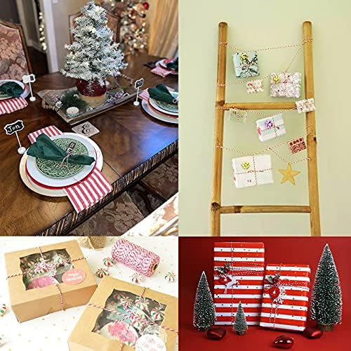 Benvo Pack of 2 Green White Cotton Twine and Red White Packing String Christmas Xmas Twine Rope Ribbon Cord for Baking, Butchers, DIY Crafts Wrapping Ornaments Hanging 656 ft Long