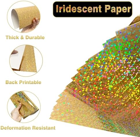 Holographic Gold Cardstock 8.5x11, 92lb/250GSM Iridescent 20 Sheets