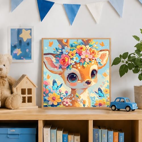 AUKELHJ Paint by Numbers Kit for Kids with Frame, Deer, 8X8 inch
