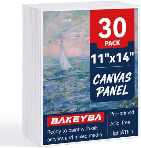 Canvas Boards for Painting 30 Pack 11x14 Inch Canvas Panels, 100% Cotton | White Blank Art Supplies for Acrylics Oil Watercolor Tempera Paints