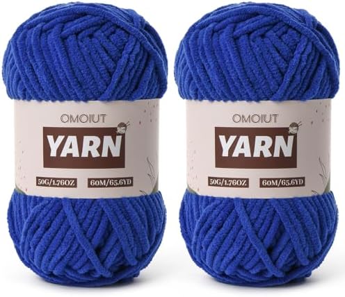 2 Packs Plush Chenille Chunky Crochet Yarn - Baby Yarn for Crocheting Soft - Velvet Yarns Knitting for Blankets Crafts - Fluffy Amigurumi Yarns 100g/131yds (2 Sapphire Blue)