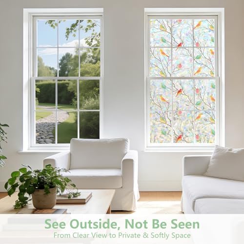 Kromapolis Window Privacy Film, Stained Glass Rainbow Bird, 17.5″ x 78.7″