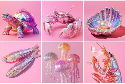 6 Pack Disco Diamond Art Kits for Adults,Marine Animal Diamond Painting Kit