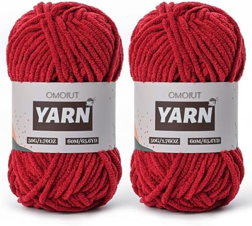 2 Packs Plush Chenille Chunky Crochet Yarn - Baby Yarn for Crocheting Soft - Velvet Yarns Knitting for Blankets Crafts - Fluffy Amigurumi Yarns 100g/131yds (2 Burgundy)