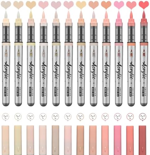 Skin Tone Acrylic Paint Pens,12 Color Paint Pen Markers,Brush Tip Paint Pens for Rock Painting Wood Glass Ceramic Canvas Stone DIY Crafts Making Art Supplies