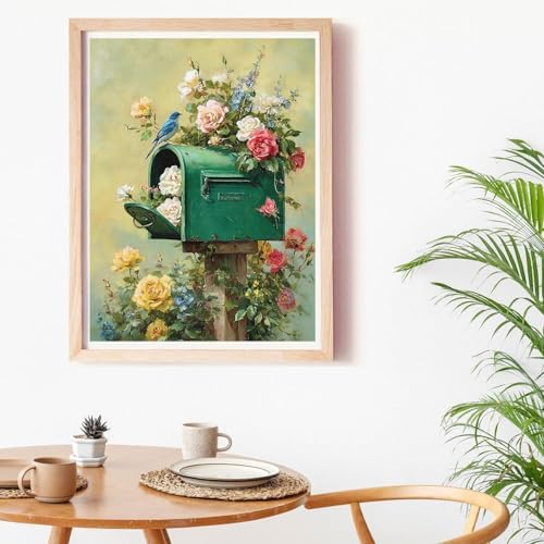 EIBEILI Diamond Painting Kits for Adults DIY 5D Diamond Art Paint with Round Diamonds Full Drill Gem Flowers Mailbox Art Painting Kit for Home Wall Decor Gifts 12x16inch