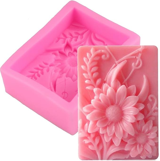 Cestony Sun Flower Shape Silicone Soap Mold, Rectangle Homemade Soap Making Mold Supplies for DIY Soap Making Crafting ProjectsSupplies