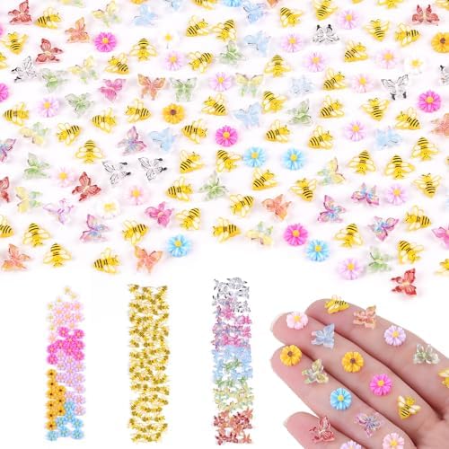Anboor 250Pcs Mini Resin Butterflies Bees Flowers for Crafts Miniature Resin Animals for Fairy Garden Dollhouse Micro Landscaping