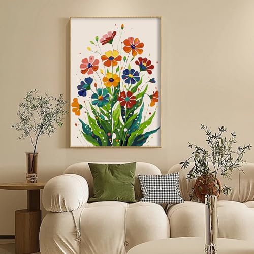 Camocin Framed Paint by Numbers Kit for Adults Beginner - Colorful Easy Flowers Paint by Number Canvas with Frame, Floral DIY Acrylic Painting Kit for Relaxing Home Wall Decor 12x16 Inch
